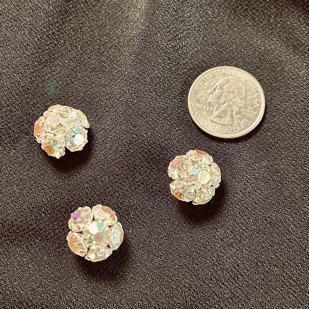 VTG Iridescent Rhinestone Buttons Set of 3 Wedding Formal Costume Sparkle